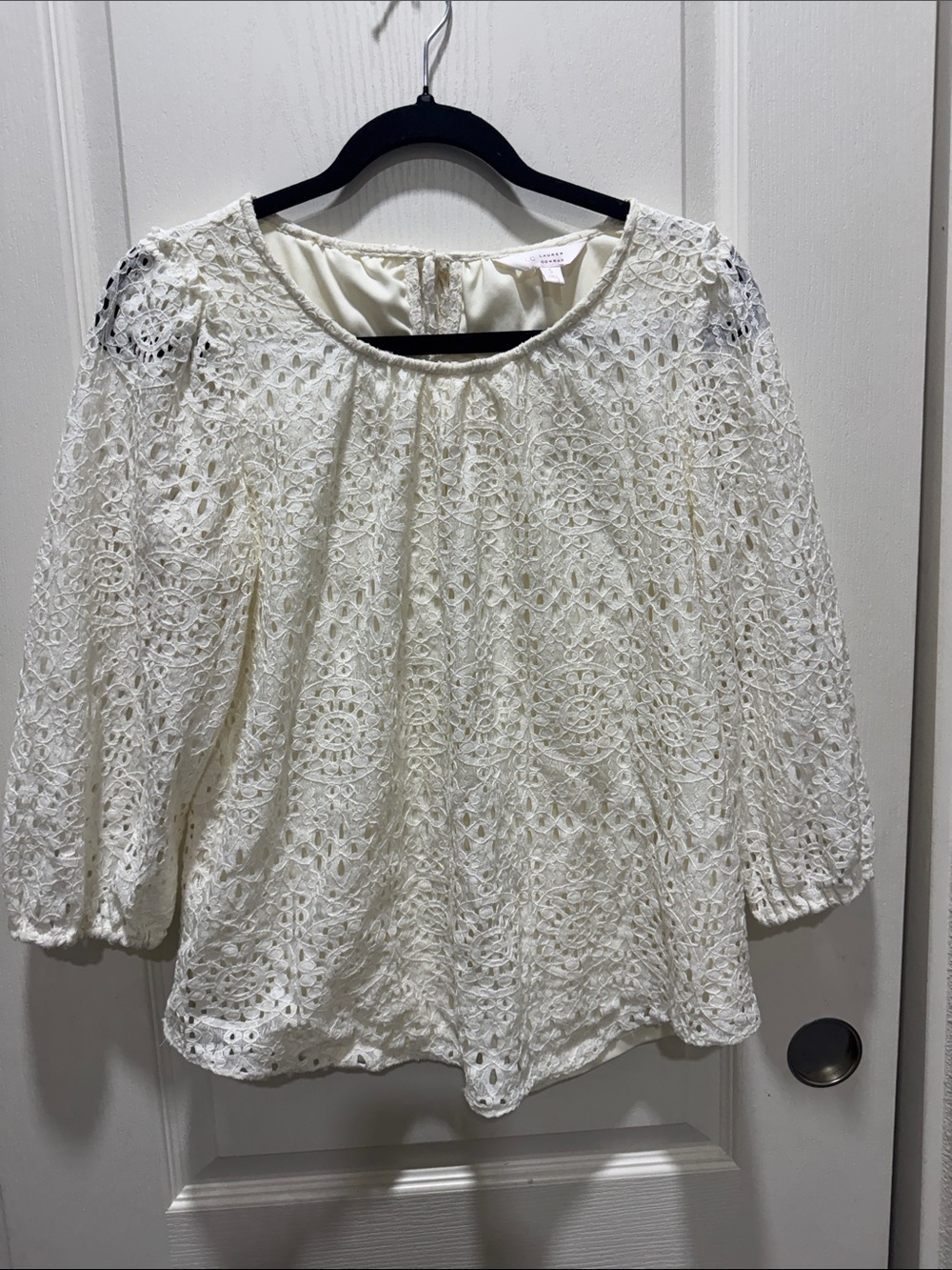 LC Lauren Conrad Women’s Cream Floral Lace Blouse Size S 3/4 Sleeve